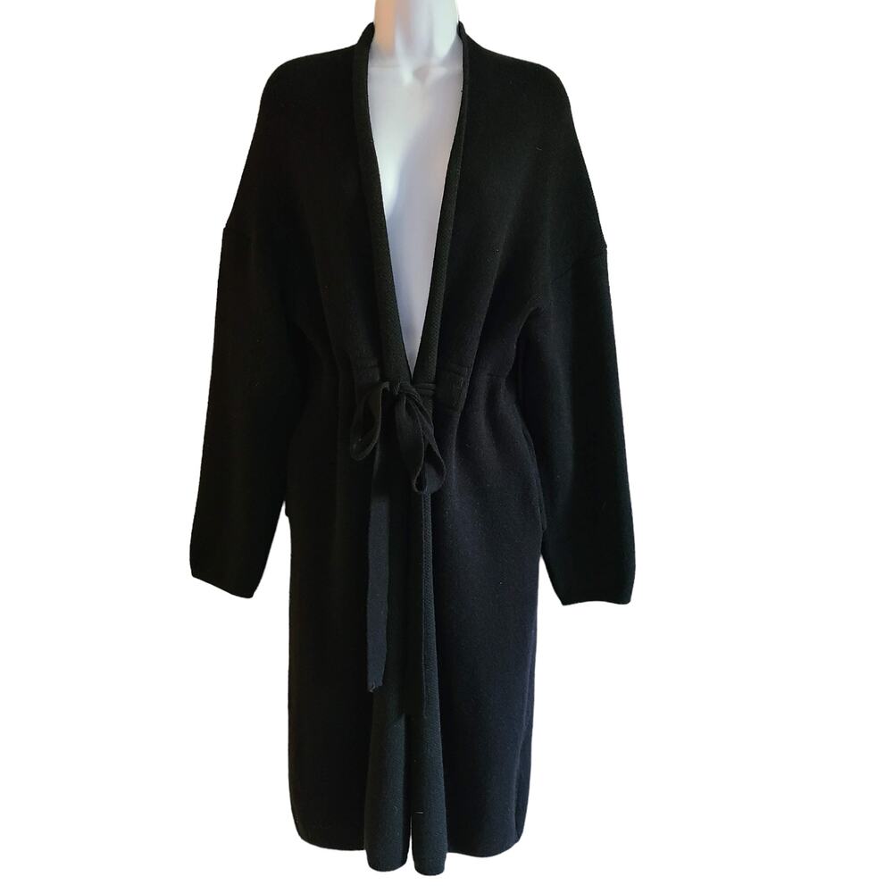 Q+A LOS ANGELES Strut & Bolt Black Front Tie Long Sweater KSB-4038-U Size Medium
